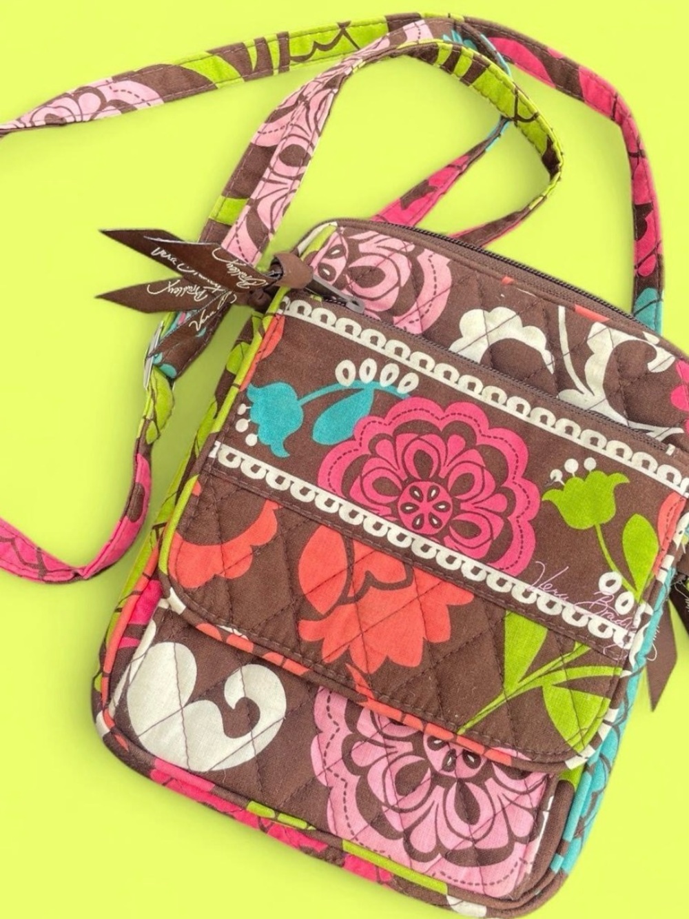 Vera Bradley Lola brown Floral hipster Crossbody with Pink, Green & Turquoise
